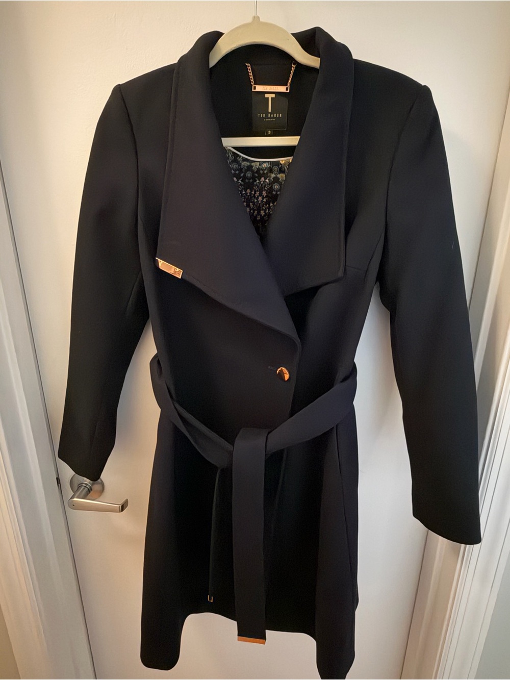 Ted Baker Navy Wool Blend Long Wrap Coat